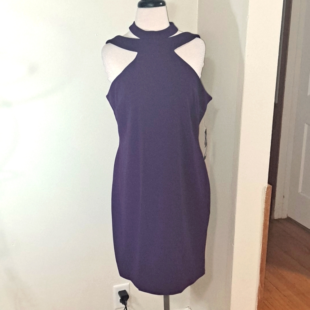 NWT BEBE Halter Neck BodyCon dress royal purple sz XL🏖